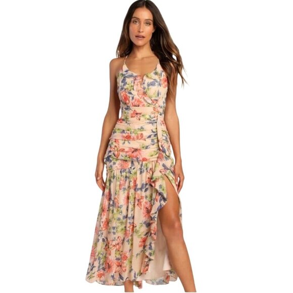 Lulus Stunning Soiree Blush Pink Floral Ruched Midi Dress Size XXL - Picture 4 of 10